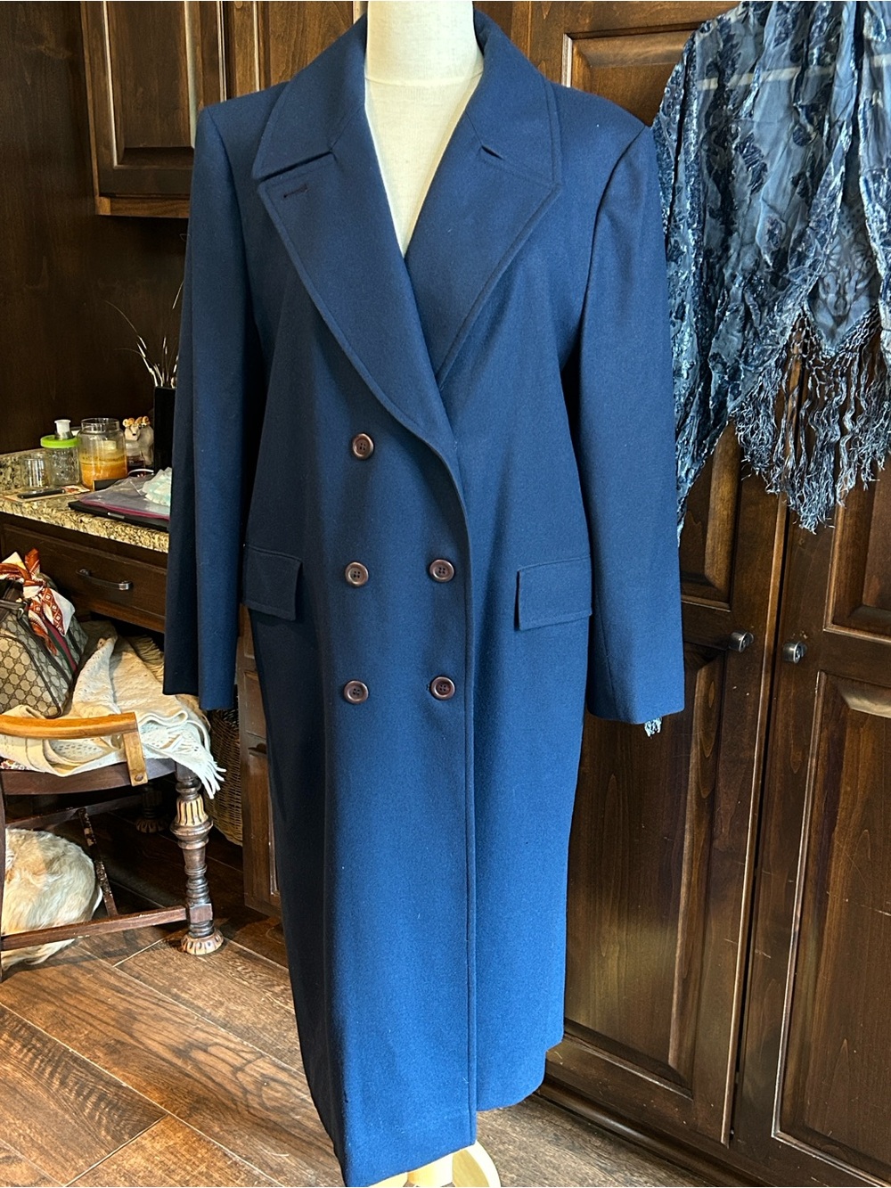 Pendleton Sz 14 Classic Double-Breasted Navy Wool Trench Coat